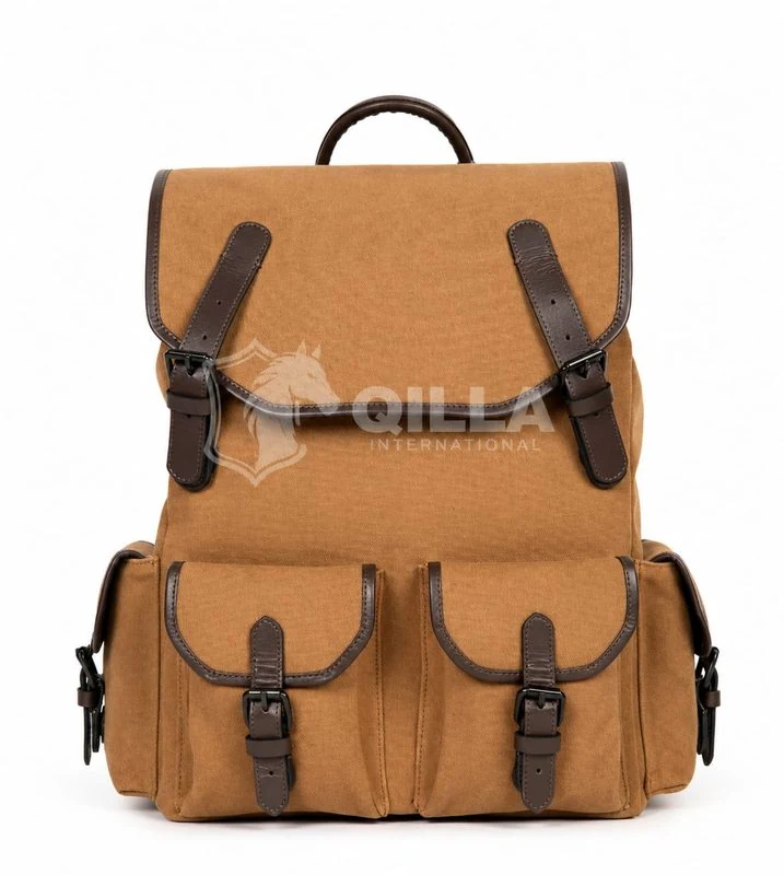 Qilla International Drawstring Leather-Trim Backpack (PB 707)