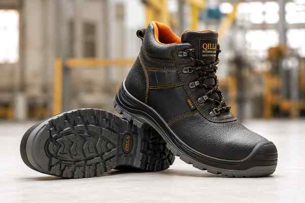 Qilla International steel toe industrial safety boots — leather upper, oil-resistant sole, manufactured in Kanpur, India